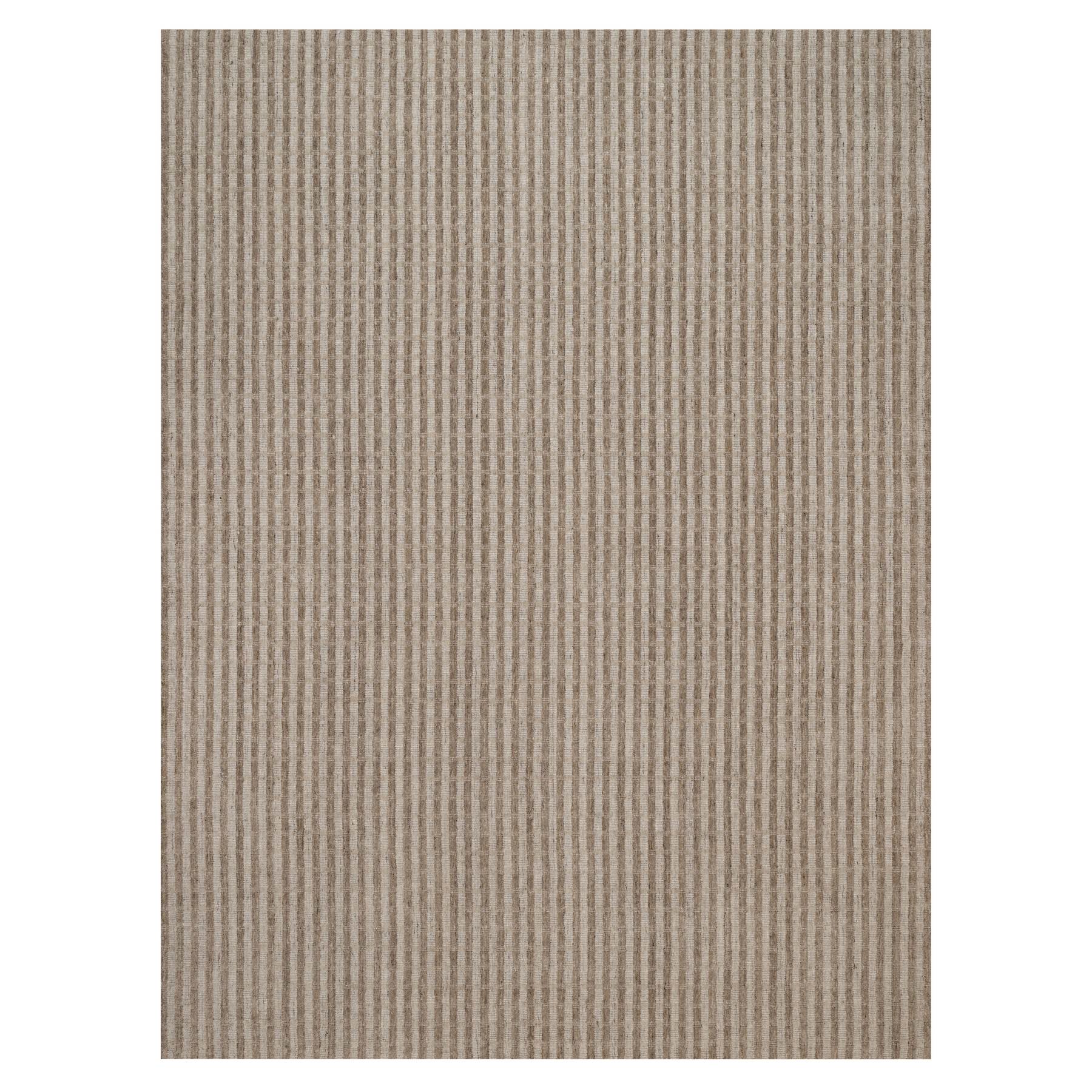 9'1"x12'2" Tan and Beaver Brown, Hand Loomed, Vertical Stripes Design with Salt and Pepper Effect, Undyed Natural Wool, Oriental Rug 